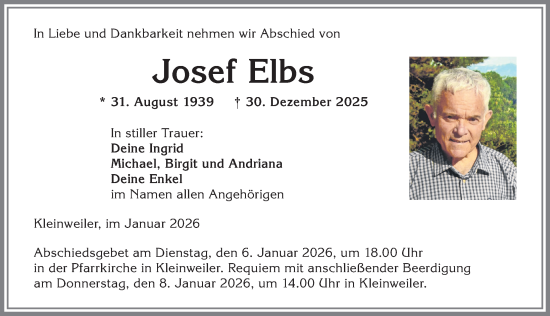 Traueranzeige von Josef Elbs von Allgäuer Zeitung,Kempten