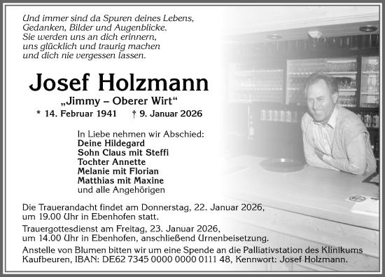 Traueranzeige von Josef Holzmann von Allgäuer Zeitung, Marktoberdorf