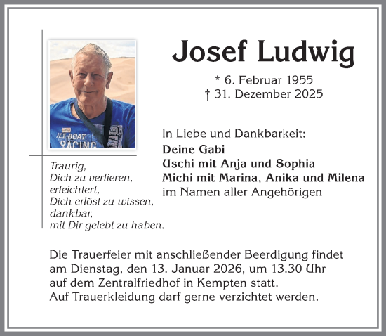 Traueranzeige von Josef Ludwig von Allgäuer Zeitung,Kempten