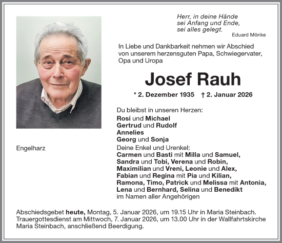 Traueranzeige von Josef Rauh von Memminger Zeitung