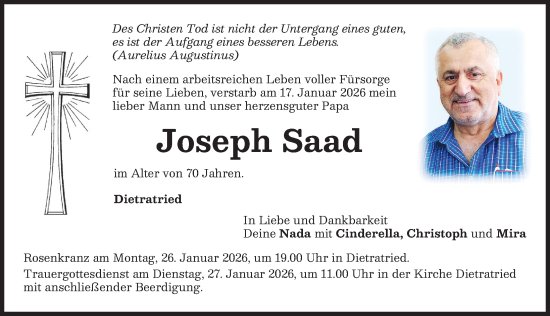 Traueranzeige von Joseph Saad von Memminger Zeitung