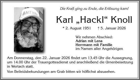 Traueranzeige von Karl Knoll von Allgäuer Anzeigeblatt