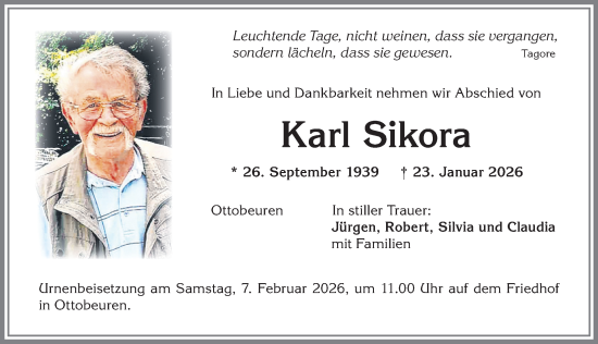 Traueranzeige von Karl Sikora von Memminger Zeitung