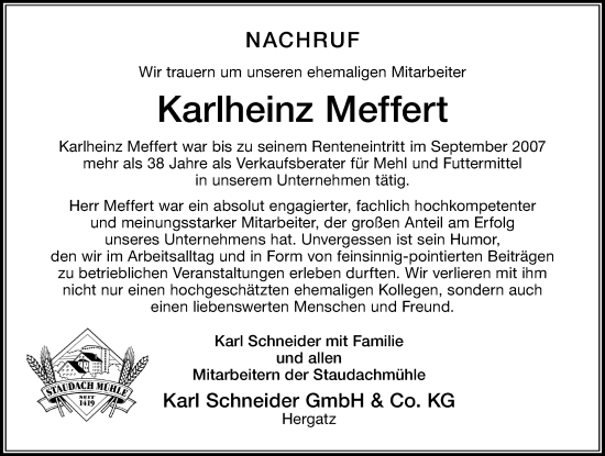 Traueranzeige von Karlheinz Meffert von Der Westallgäuer