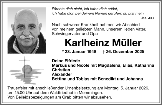 Traueranzeige von Karlheinz Müller von Memminger Zeitung