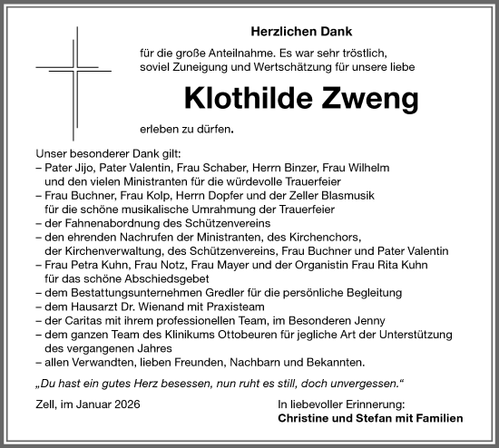 Traueranzeige von Klothilde Zweng von Memminger Zeitung