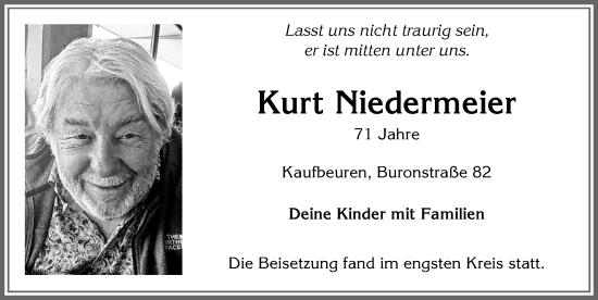 Traueranzeige von Kurt Niedermeier von Allgäuer Zeitung, Kaufbeuren/Buchloe
