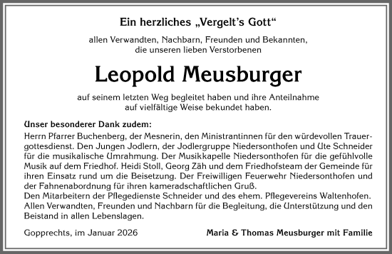 Traueranzeige von Leopold Meusburger von Allgäuer Anzeigeblatt