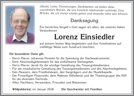 Traueranzeige von Lorenz Einsiedler von Allgäuer Zeitung,Kempten