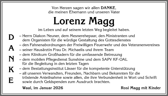 Traueranzeige von Lorenz Magg von Allgäuer Zeitung, Kaufbeuren/Buchloe
