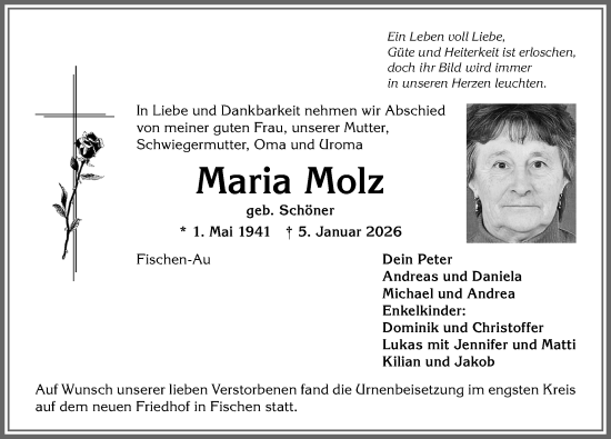 Traueranzeige von Maria Molz von Allgäuer Anzeigeblatt