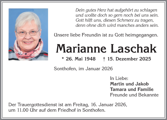 Traueranzeige von Marianne Laschak von Allgäuer Anzeigeblatt