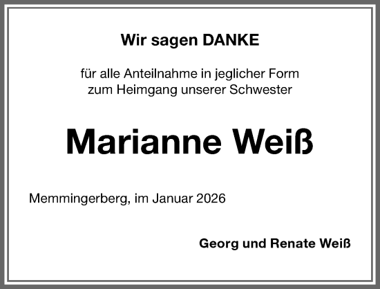 Traueranzeige von Marianne Weiß von Memminger Zeitung