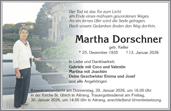 Traueranzeige von Martha Dorschner von Allgäuer Zeitung, Marktoberdorf