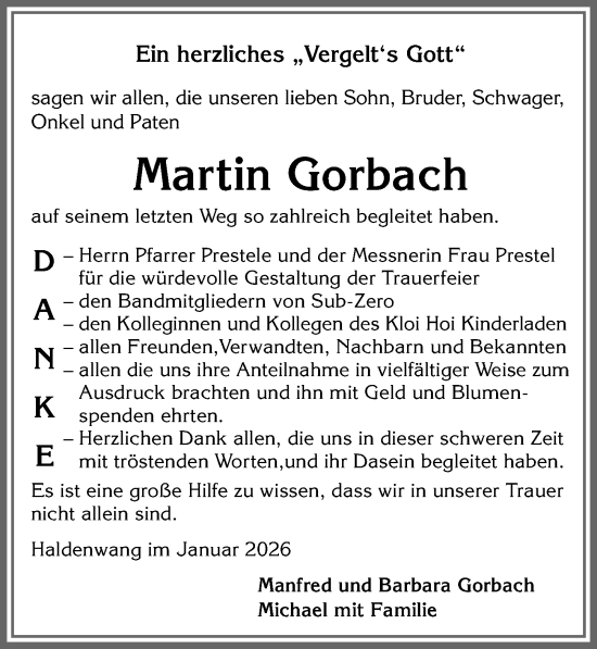 Traueranzeige von Martin Gorbach von Allgäuer Zeitung,Kempten