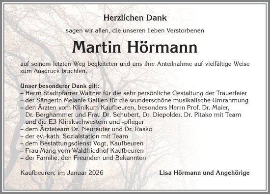 Traueranzeige von Martin Hörmann von Allgäuer Zeitung, Kaufbeuren/Buchloe