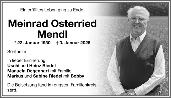 Traueranzeige von Meinrad Osterried von Memminger Zeitung