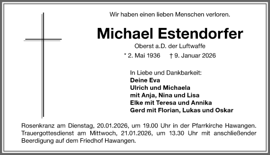 Traueranzeige von Michael Estendorfer von Memminger Zeitung