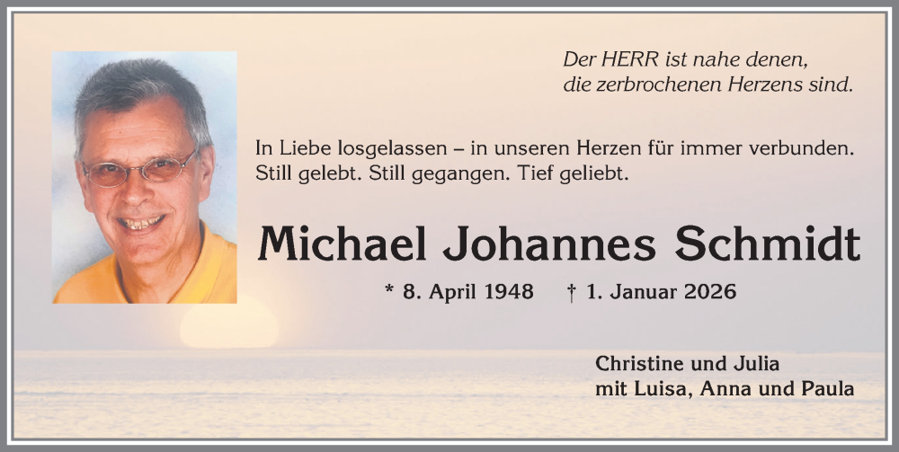  Traueranzeige für Michael Johannes Schmidt vom 10.01.2026 aus Allgäuer Zeitung, Kaufbeuren/Buchloe