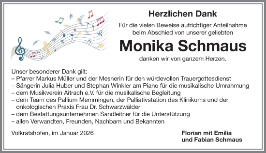 Traueranzeige von Monika Schmaus von Memminger Zeitung