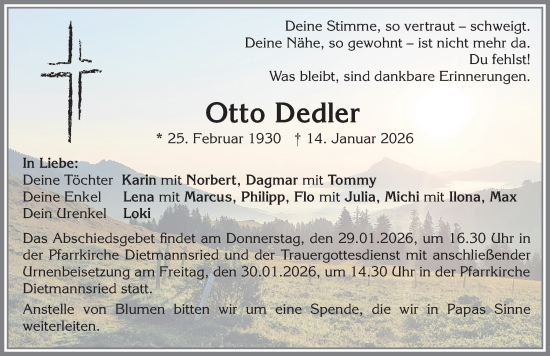 Traueranzeige von Otto Dedler von Allgäuer Zeitung,Kempten