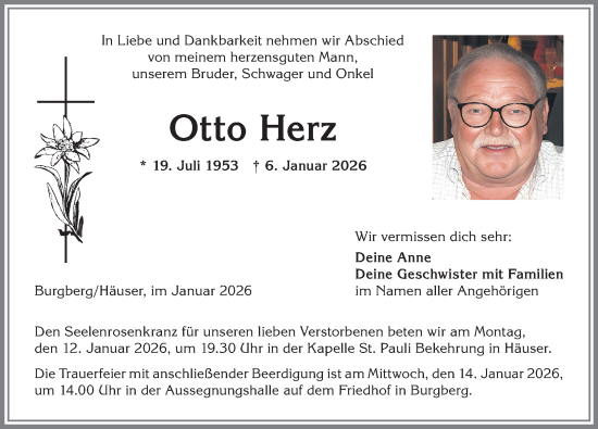 Traueranzeige von Otto Herz von Allgäuer Anzeigeblatt