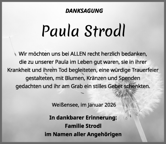 Traueranzeige von Paula Strodl von Allgäuer Zeitung, Füssen