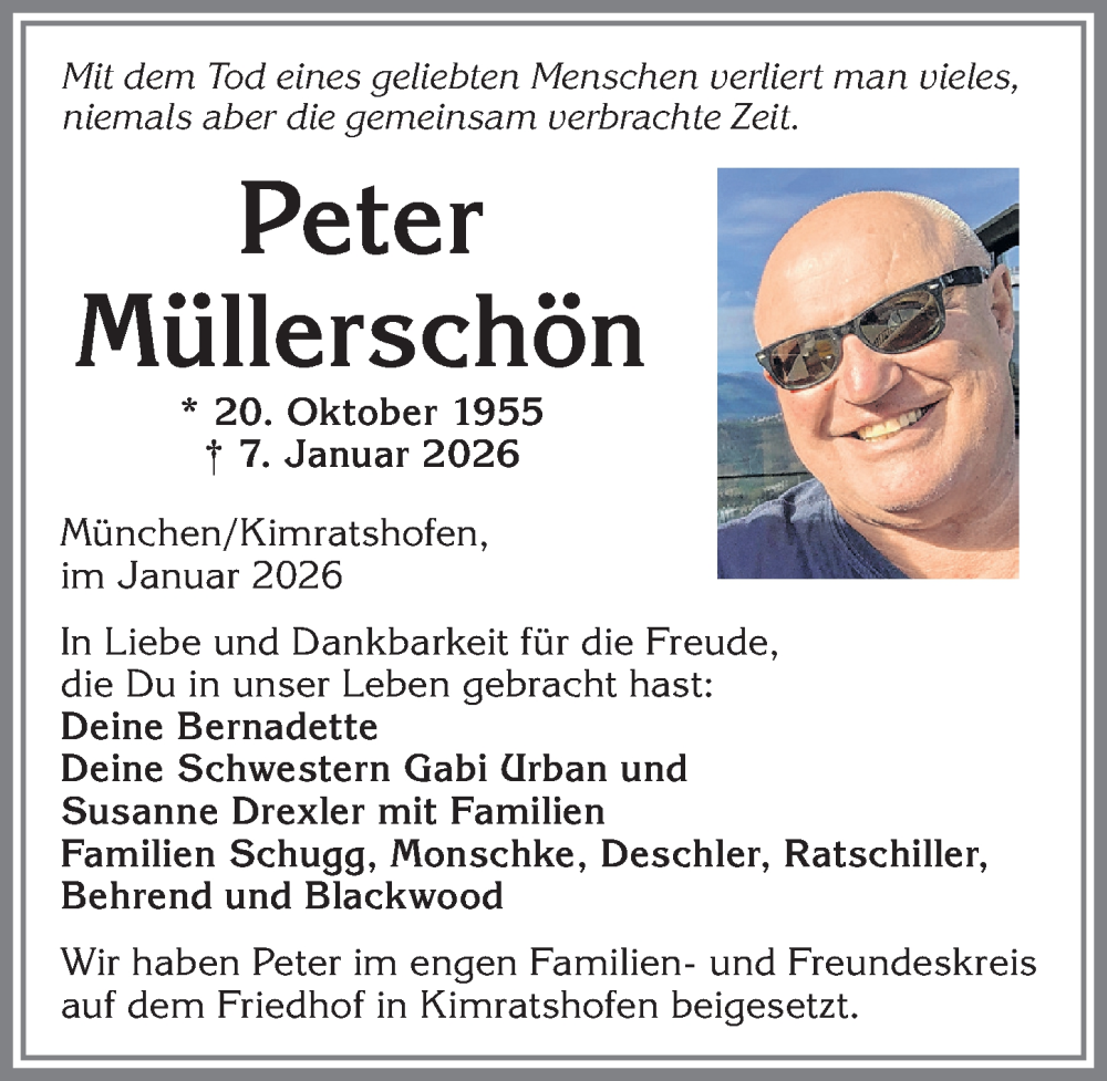  Traueranzeige für Peter Müllerschön vom 26.01.2026 aus Allgäuer Zeitung,Kempten