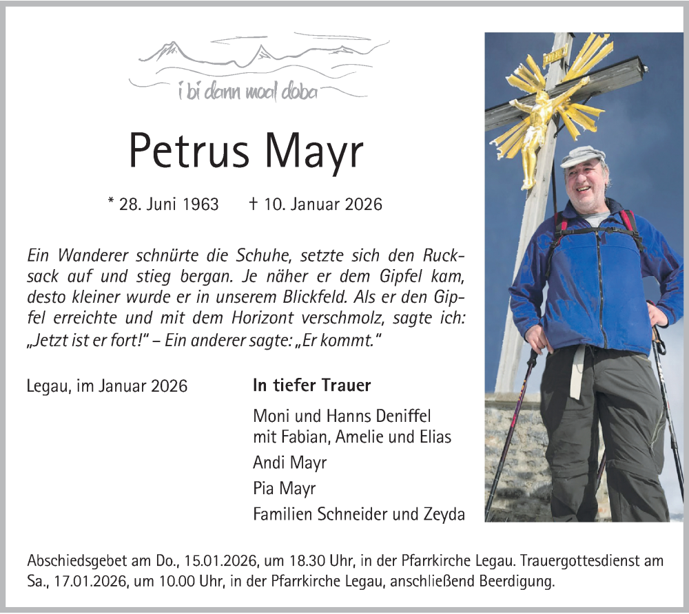 Traueranzeige für Petrus Mayr vom 15.01.2026 aus Memminger Zeitung