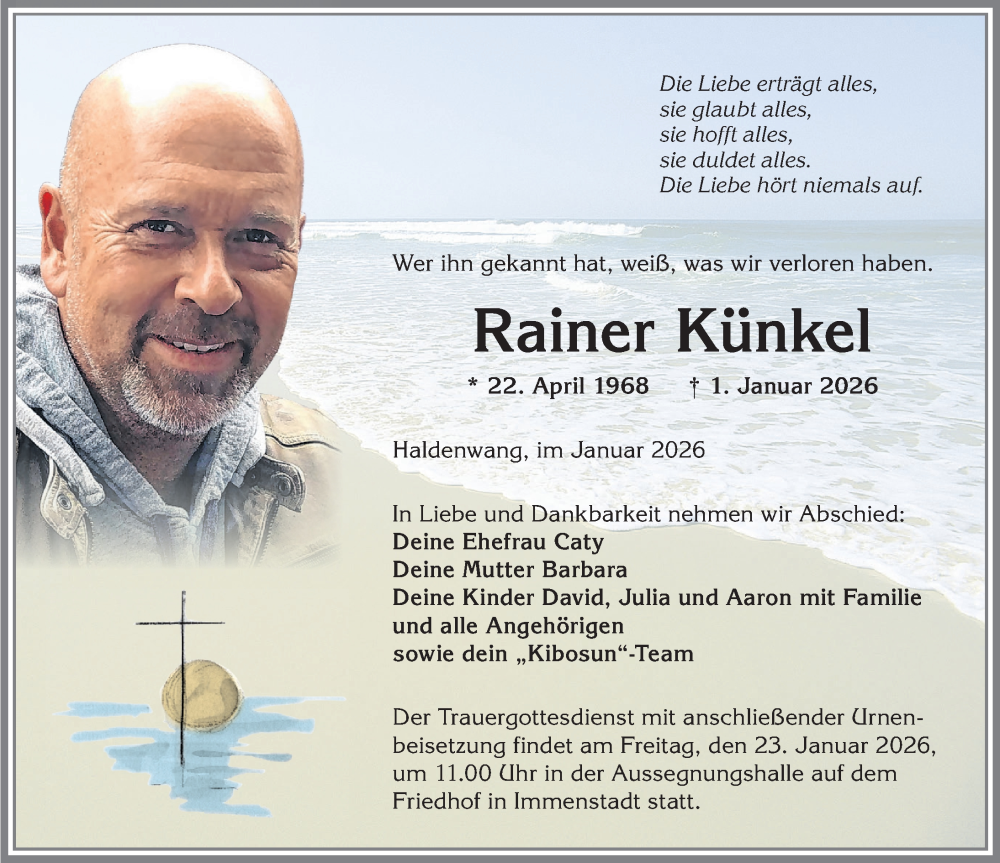  Traueranzeige für Rainer Künkel vom 17.01.2026 aus Allgäuer Anzeigeblatt