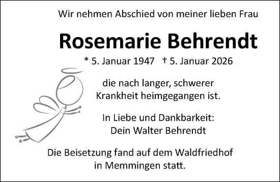Traueranzeige von Rosemarie Behrendt von Memminger Zeitung