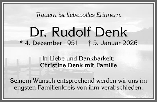 Traueranzeige von Rudolf Denk von Allgäuer Zeitung, Füssen