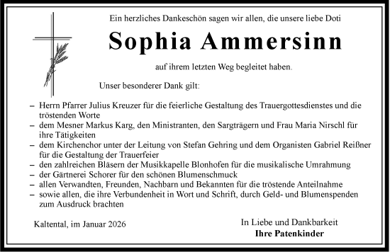 Traueranzeige von Sophia Ammersinn von Allgäuer Zeitung, Kaufbeuren/Buchloe