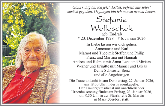 Traueranzeige von Stefanie Welleschek von Allgäuer Zeitung, Marktoberdorf
