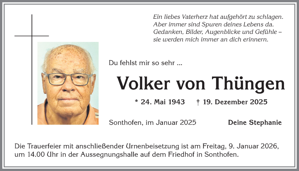  Traueranzeige für Volker von Thüngen vom 03.01.2026 aus Allgäuer Anzeigeblatt