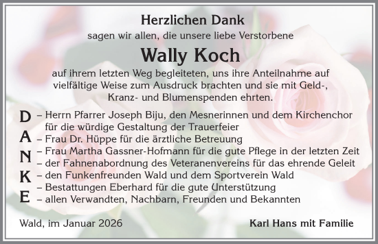 Traueranzeige von Wally Koch von Allgäuer Zeitung, Marktoberdorf