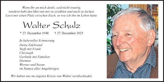 Traueranzeige von Walter Schulz von Allgäuer Zeitung, Marktoberdorf