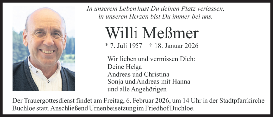 Traueranzeige von Willi Meßmer von Allgäuer Zeitung, Kaufbeuren/Buchloe