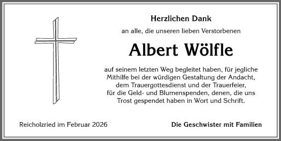Traueranzeige von Albert Wölfle von Allgäuer Zeitung,Kempten