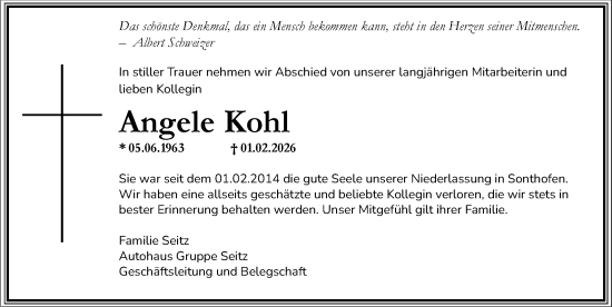 Traueranzeige von Angele Kohl von Allgäuer Anzeigeblatt