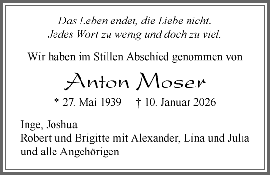 Traueranzeige von Anton Moser von Allgäuer Zeitung, Marktoberdorf