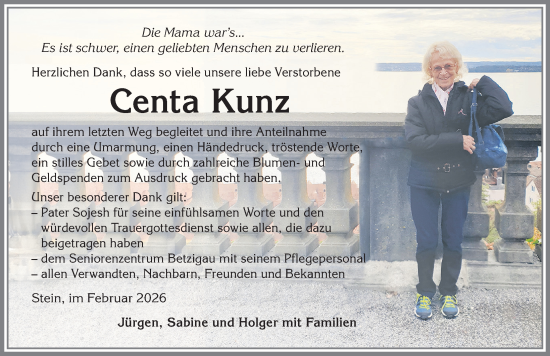 Traueranzeige von Centa Kunz von Allgäuer Anzeigeblatt