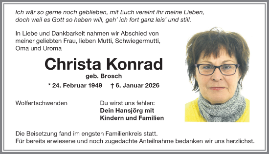 Traueranzeige von Christa Konrad von Memminger Zeitung