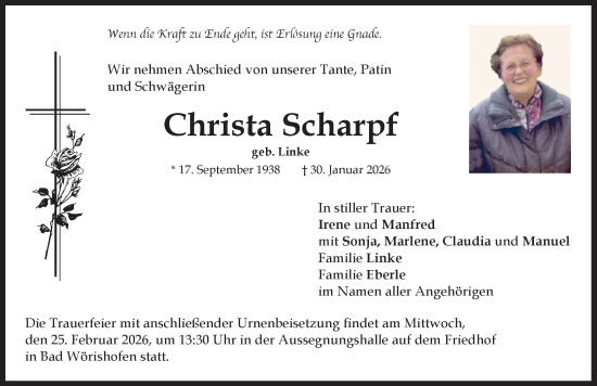 Traueranzeige von Christa Scharpf von Allgäuer Zeitung, Kaufbeuren/Buchloe