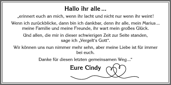 Traueranzeige von Cindy  von Memminger Zeitung