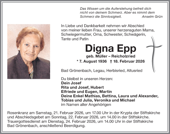 Traueranzeige von Digna Epp von Memminger Zeitung