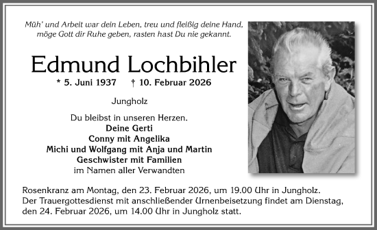 Traueranzeige von Edmund Lochbihler von Allgäuer Anzeigeblatt