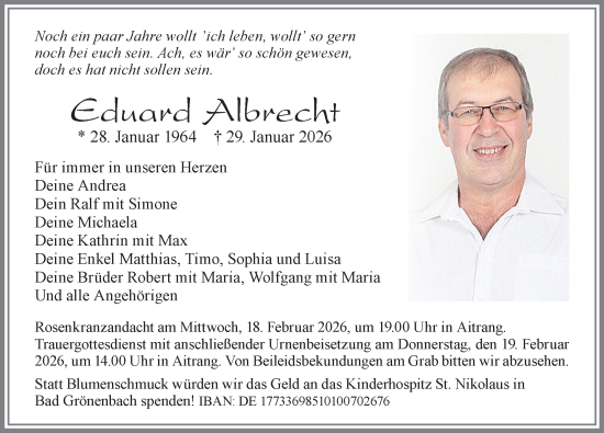 Traueranzeige von Eduard Albrecht von Allgäuer Zeitung, Marktoberdorf