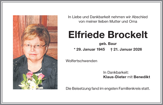 Traueranzeige von Elfriede Brockelt von Memminger Zeitung