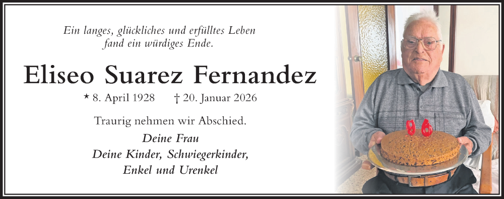  Traueranzeige für Eliseo Suarez Fernandez vom 14.02.2026 aus Der Westallgäuer